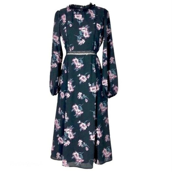 June & Hudson Dresses & Skirts - June & Hudson Women's Floral Print Prairie Midi Dress Black Size Small Pre-owned